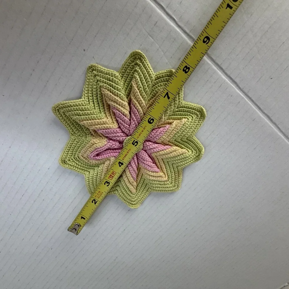 Vintage Pastel Star Shape Doily, Linen, Flower Hippie
